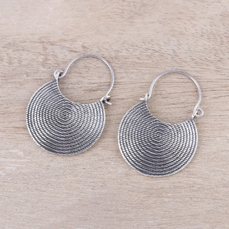 Maximalist Drop Earrings for Bold-Spiral Delight Spiral Motif Sterling Silver Drop Earrings from India