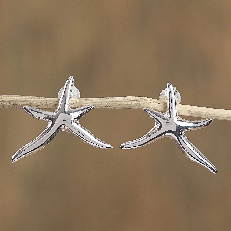 Twisted Drop Earrings for Stylish-Stars of the Canaries Taxco Sterling Silver Starfish Drop Earrings from Mexico