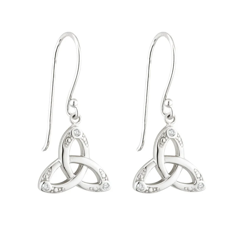 Patterned Drop Earrings for Interest-Sterling Silver Crystal Trinity Knot Drop Earrings