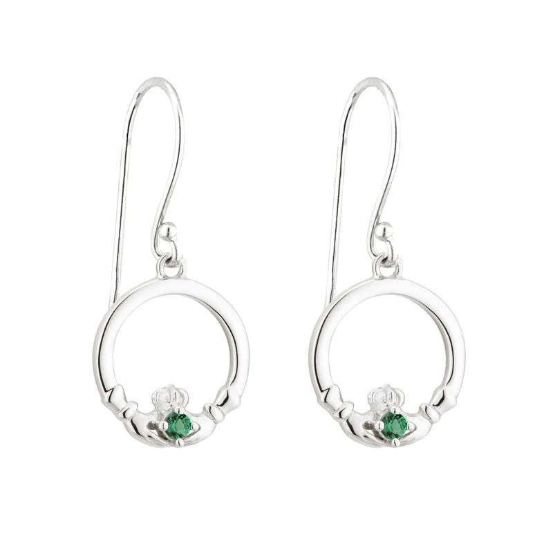 Mysterious Drop Earrings for Intriguing-Sterling Silver Green Crystal Claddagh Drop Earrings