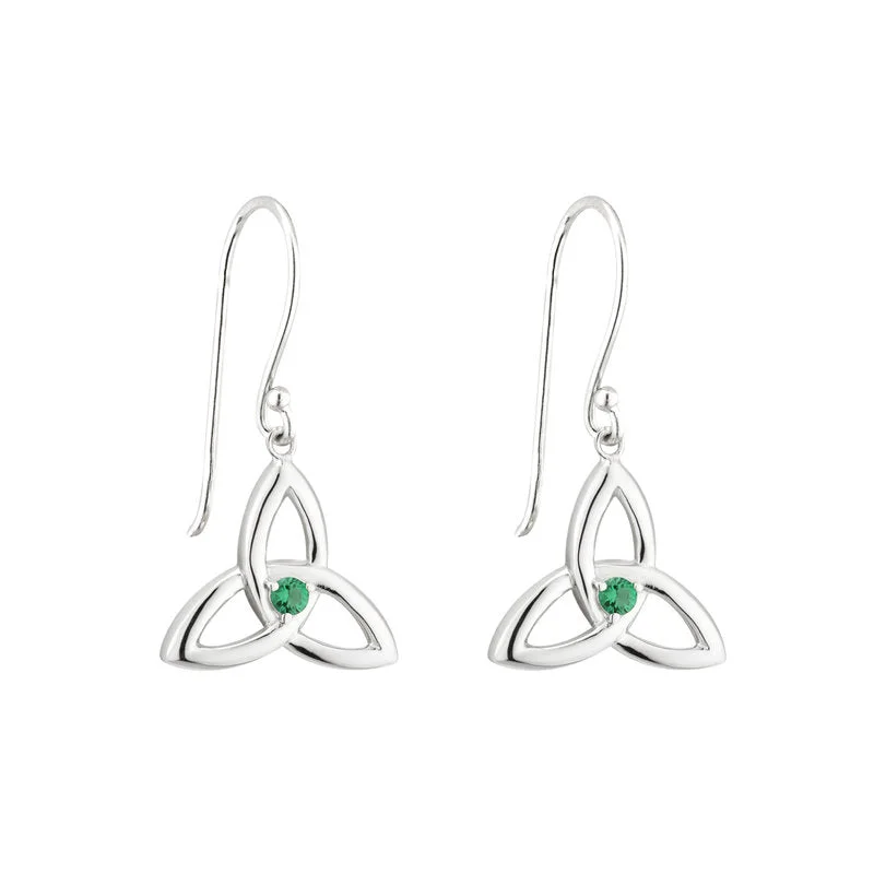 Sparkling Drop Earrings for Shiny-Sterling Silver Green Crystal Trinity Knot Drop Earrings