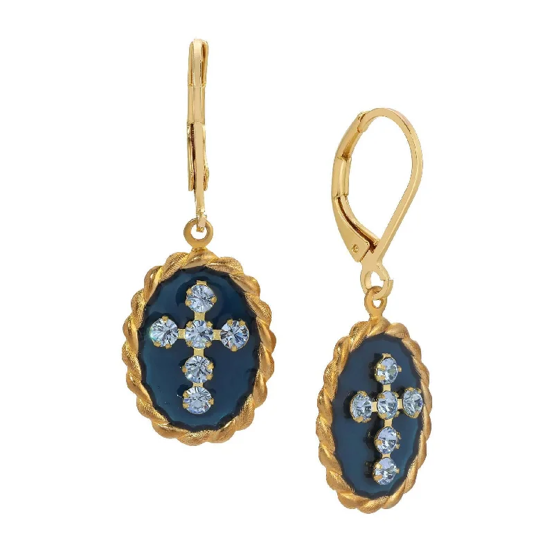 Sphalerite Drop Earrings for Unique-Symbols Of Faith Blue Enamel Crystal Cross Oval Roped Drop Earrings