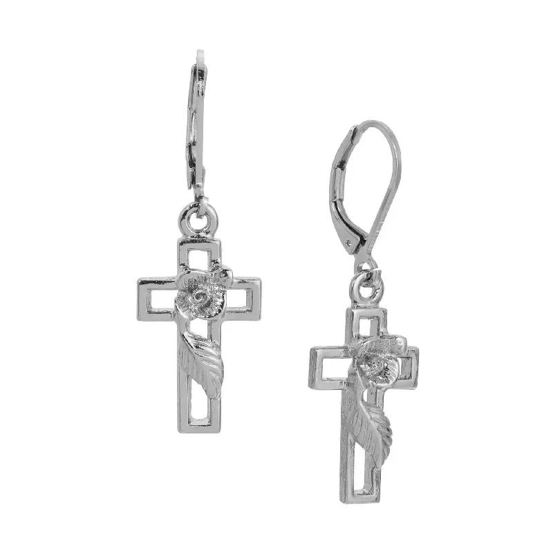 Branded Drop Earrings for Quality-Symbols Of Faith Cross And Rose Drop Earrings