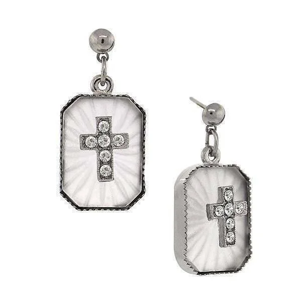 Sophisticated Drop Earrings for Elegant-Symbols Of Faith Frosted Stone Crystal Cross Drop Earrings