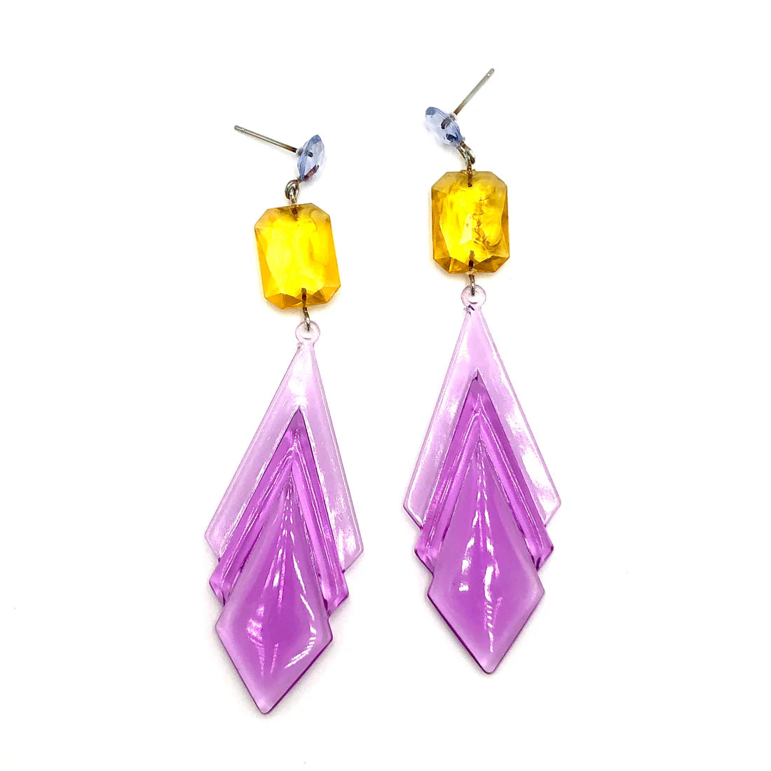 Star-Shaped Drop Earrings for Whimsical-Lilac Art Deco + Amber Statement Drop Earrings