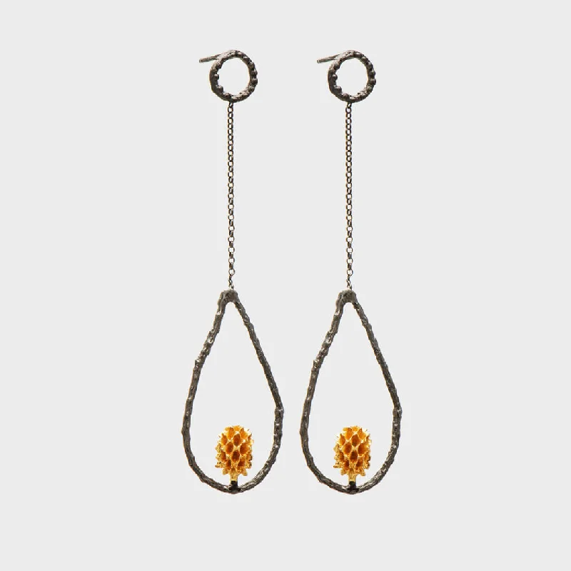 Vintage-Inspired Drop Earrings for Retro-Secrets of the forest - teardrop earrings - silver 925 - dark rhodium & gold plated