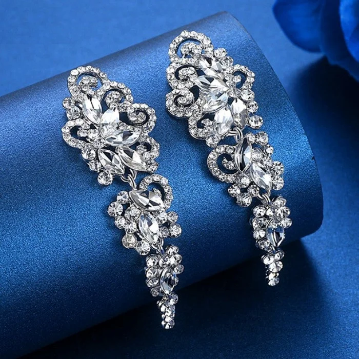 Casual Drop Earrings for Everyday-MEC-002 Crystal Long Drop Earrings Bridal Wedding