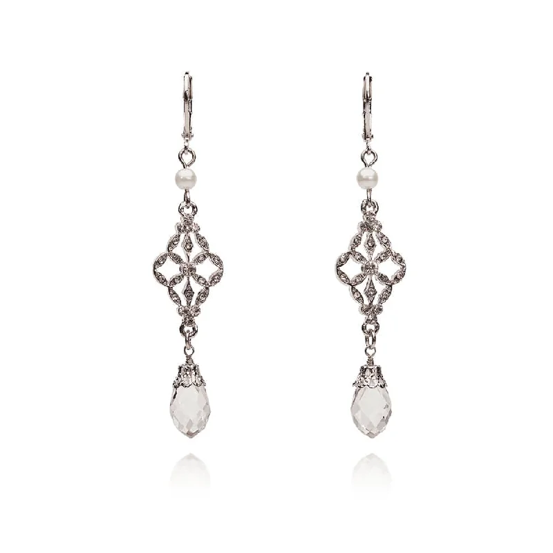 Party Drop Earrings for Glamorous-Victorian Style Silver and Glass Crystal Long Drop Earrings