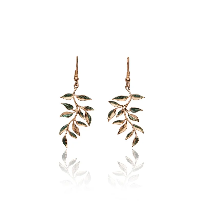 Geometric Drop Earrings for Structured-Leaf Drop Earrings: William Morris Inspired Vintage Leaf Drop Earrings