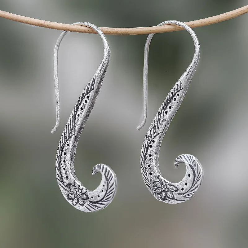 Mysterious Drop Earrings for Intriguing-Windy Spring Floral Karen Silver Drop Earrings from Thailand