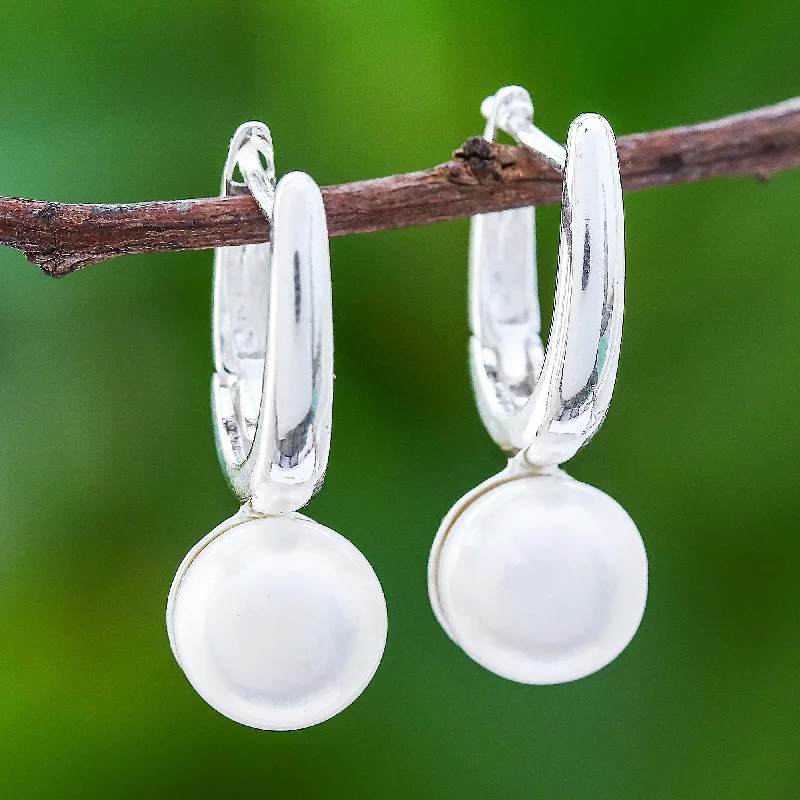 Woven Drop Earrings for Artistic-Wintry Orbs Round Cultured Pearl Drop Earrings from Thailand