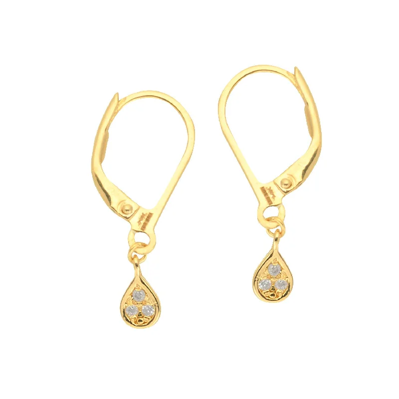 Round Drop Earrings for Traditional-14k Yellow Gold and Diamond Teardrop Earrings Leverback