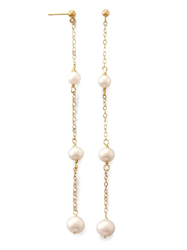 Detachable Drop Earrings for Versatile-14k Yellow Gold Cultured Freshwater Pearl Chain Drop Earrings