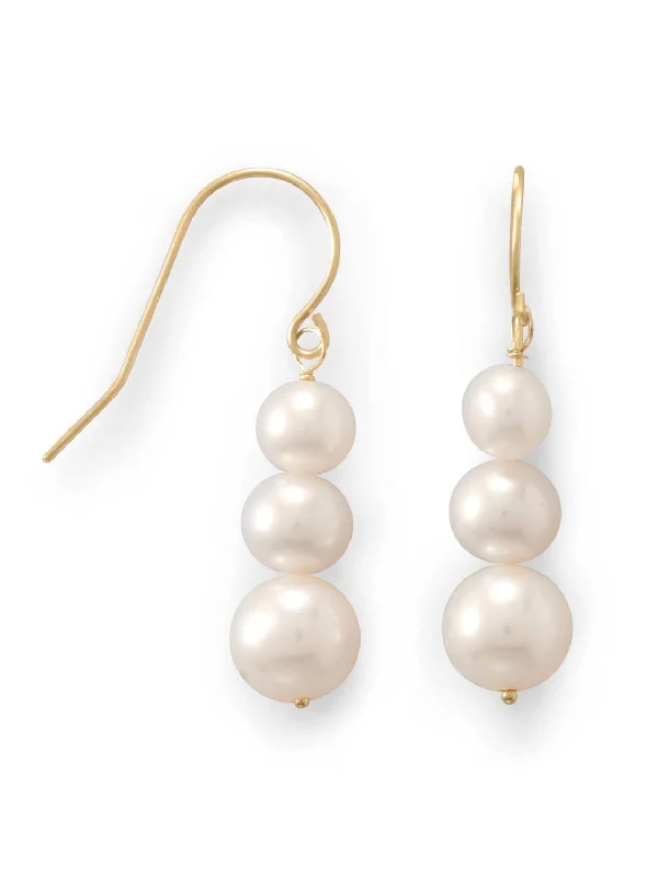 Padded Drop Earrings for Ear-14k Yellow Gold Cultured Freshwater Pearl Triple Drop Earrings