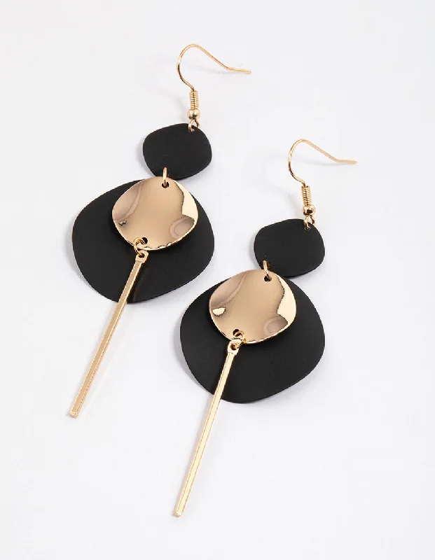 Retro Drop Earrings for Old-School-Black Coated Disc Stick Drop Earrings