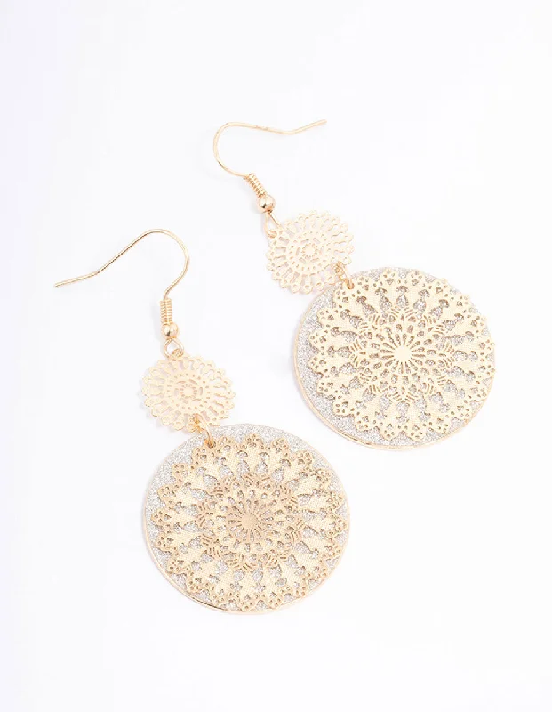 Oval Drop Earrings for Graceful-Gold Glitter Paper Flower Drop Earrings