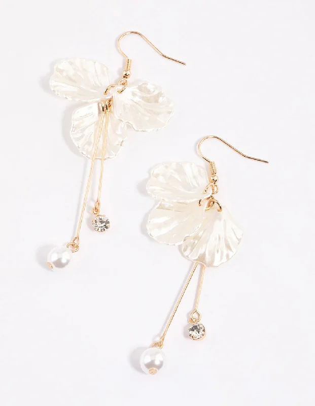 Modern Drop Earrings for Contemporary-White Pearl Petal Stick Drop Earrings