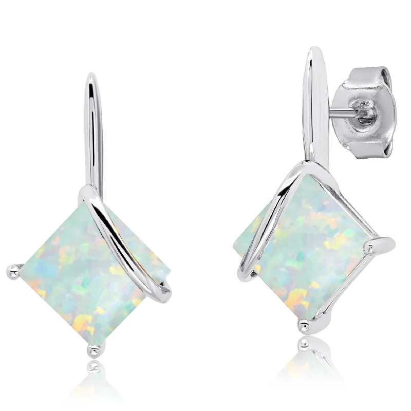 Engraved Drop Earrings for Personal-7mm Princess Cut Gemstone Drop Earrings in Sterling Silver