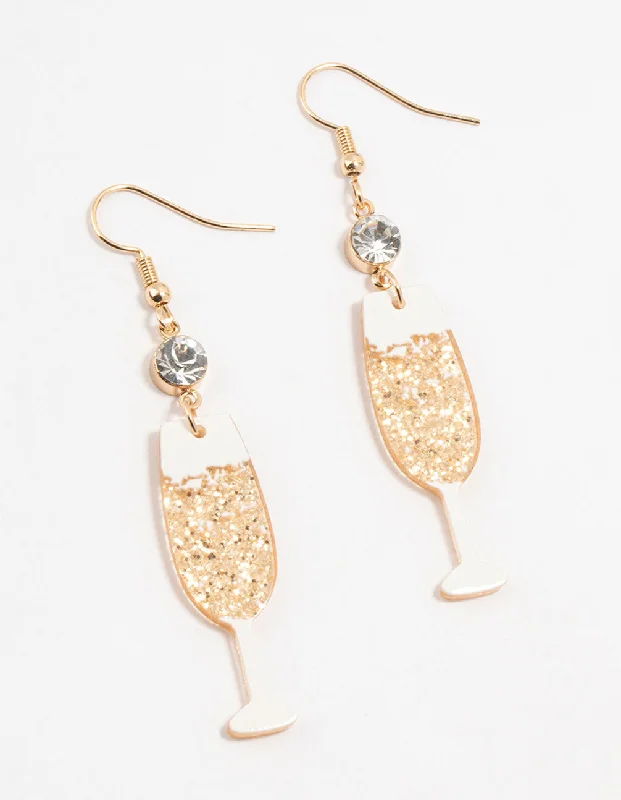 Aquamarine Drop Earrings for Calm-Acrylic Diamante Champagne Glass Drop Earrings