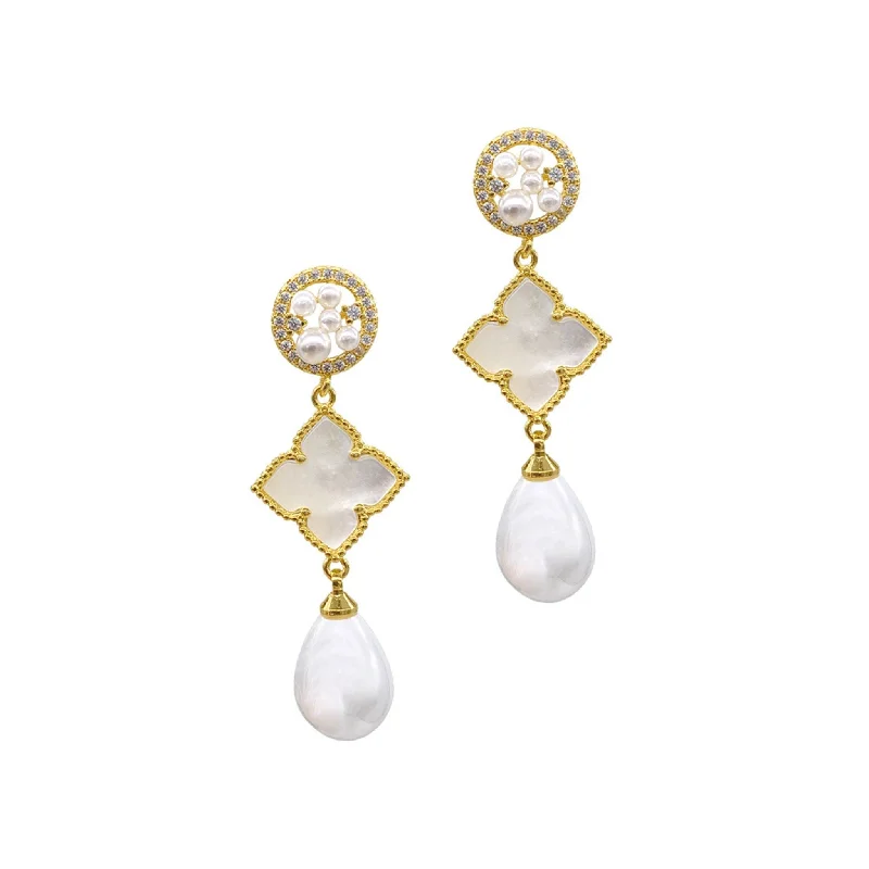 Patterned Drop Earrings for Interest-Adornia 3-Tier Flower White Mother of Pearl Drop Earrings gold