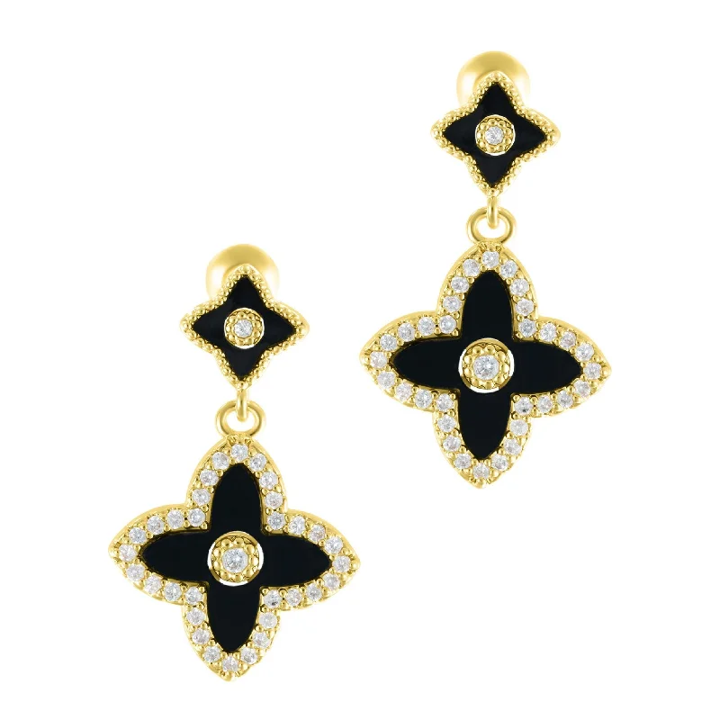 Minimalist Drop Earrings for Simple-Adornia Black Clover Drop Earrings gold