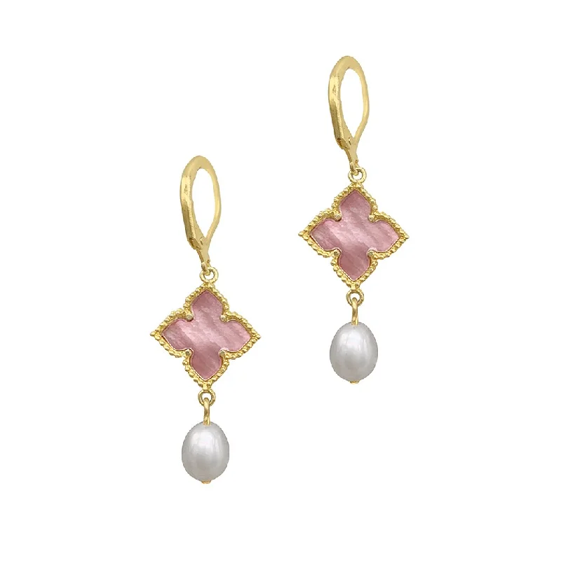 Structured Drop Earrings for Orderly-Adornia Adornia Floral and Pearl Drop Earrings Pink Mother of Pearl gold