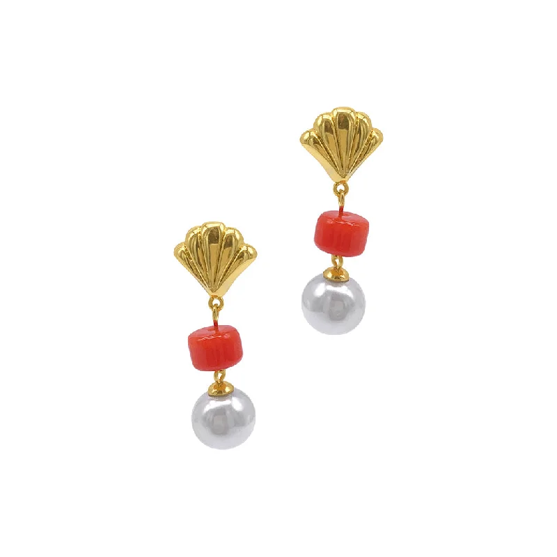 Free-Spirited Drop Earrings for Bohemian-Adornia Pearl and Shell Drop Drop Earrings gold