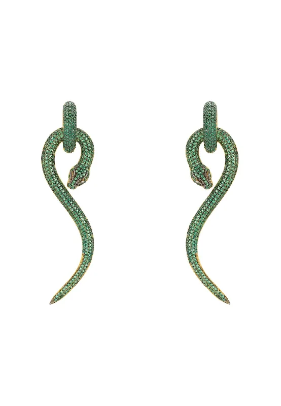 Geometric Drop Earrings for Structured-Emerald Zircon Anaconda Yellow Gold Drop Earrings | Latelita