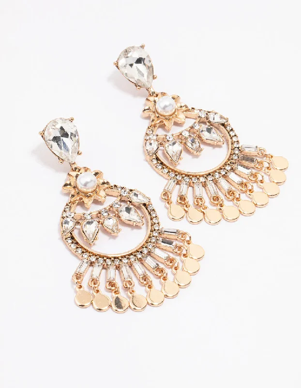 Waterproof Drop Earrings for Practical-Antique Gold Multi Diamante Stone Drop Earrings