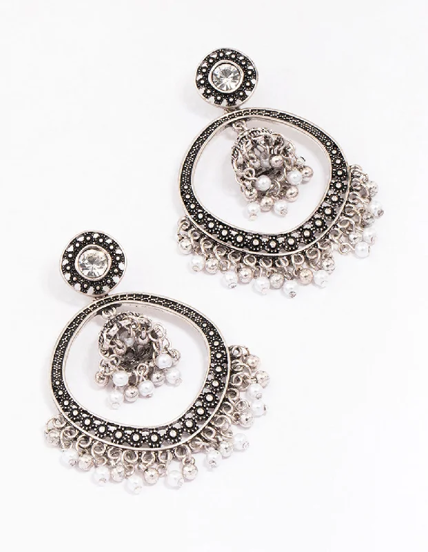 Lightweight Drop Earrings for Comfort-Antique Silver Beaded Ball Drop Earrings