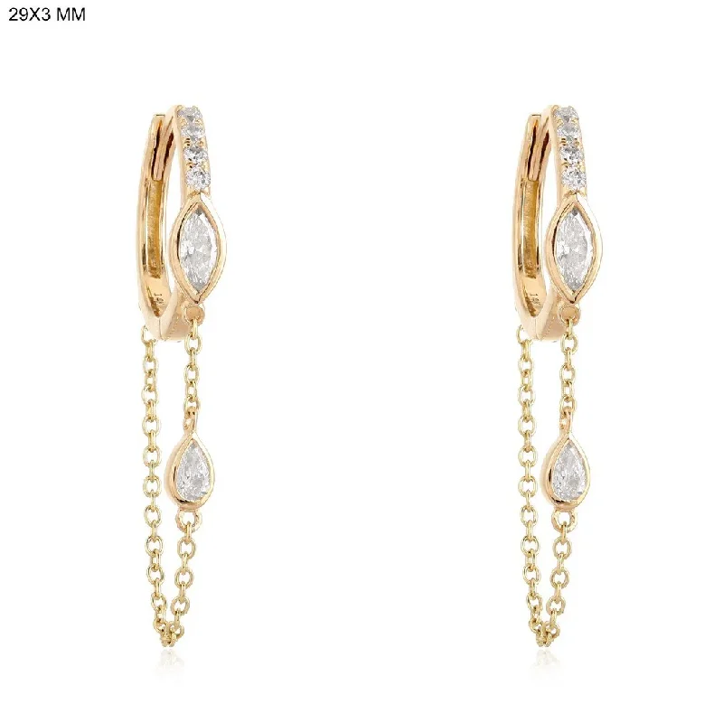 Pearl Drop Earrings for Elegant Look-BEAN HUGGIE DIAMOND/CHAIN DROP EARRINGS