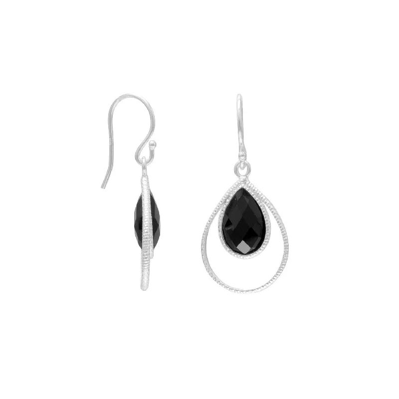 Alexandrite Drop Earrings for Colorful-Black Onyx Drop Earrings Teardrop Shape Sterling Silver