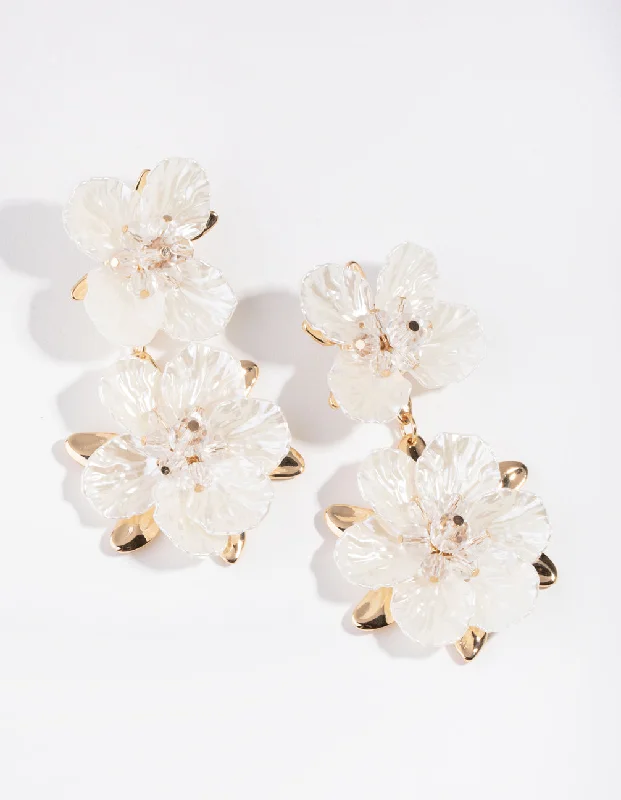 Medium Drop Earrings for Versatile-White Pearlised Flower Drop Earrings