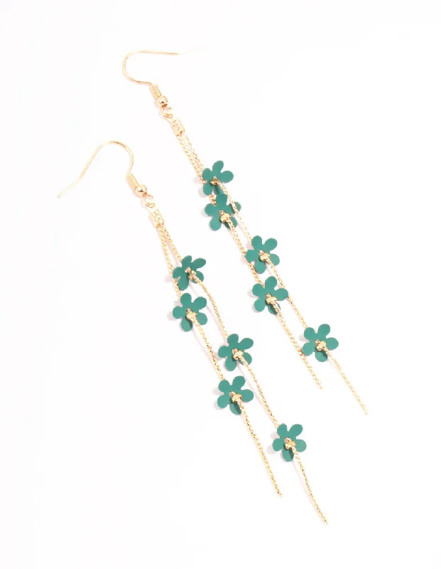 Topaz Drop Earrings for Radiant-Blue Flower Chain Gold Drop Earrings