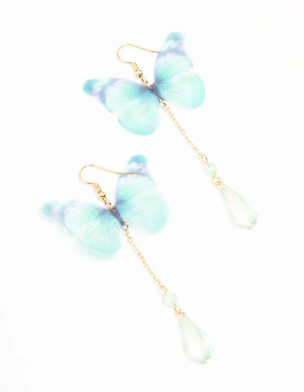 Formal Drop Earrings for Special-Blue Tie Dye Butterfly Drop Earrings