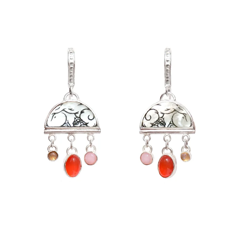 Flower-Shaped Drop Earrings for Delicate-BOMBELLI . Half Moon Jewel Drop Earrings