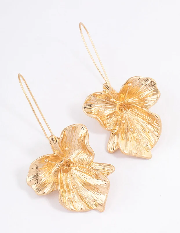 Fashion Drop Earrings for Trendy-Worn Gold Organic Flower Drop Earrings