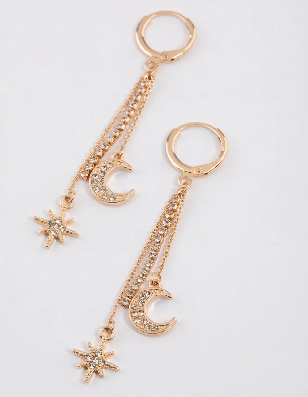 Travel Drop Earrings for On-The-Go-Gold Celestial Cup Chain Drop Earrings