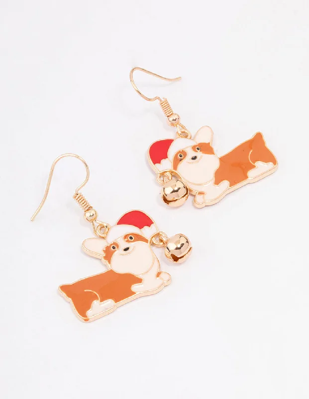 Woven Drop Earrings for Artistic-Corgi With a Santa Hat Drop Earrings