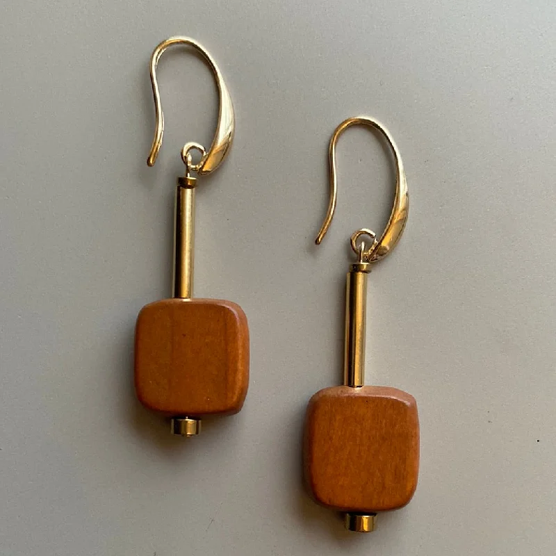 Work Drop Earrings for Professional-CSTE06 - Retro wood drop earrings - Gold, Orange