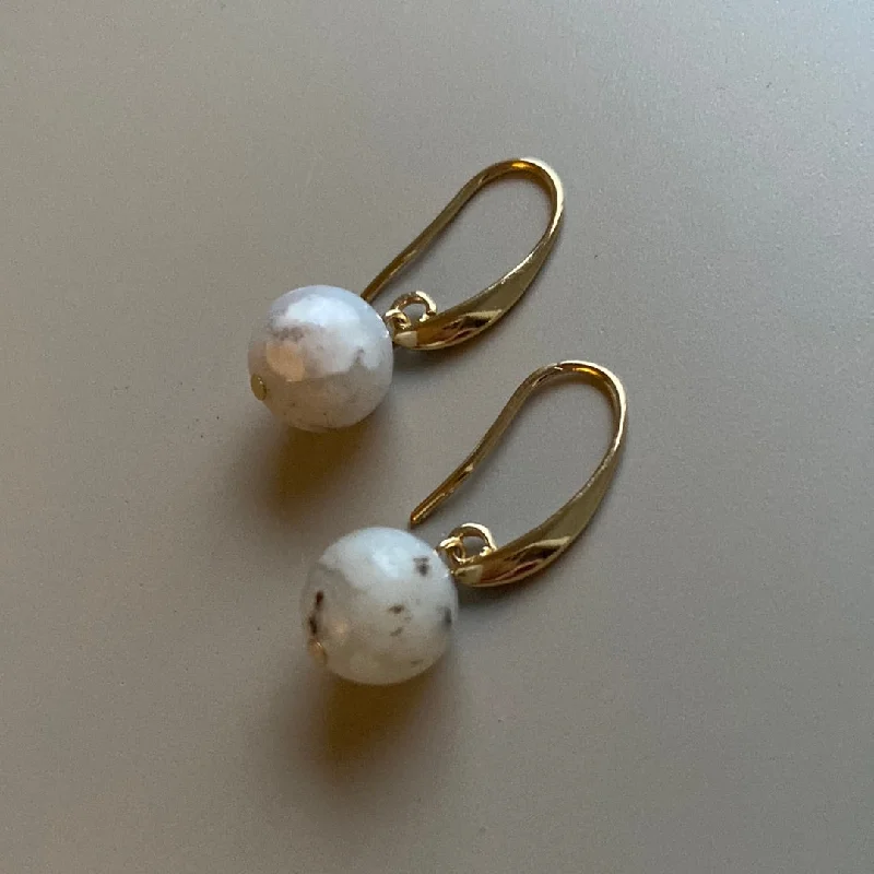 Knotted Drop Earrings for Intricate-CSTE14 - Natural white African gemstone drop earrings - White