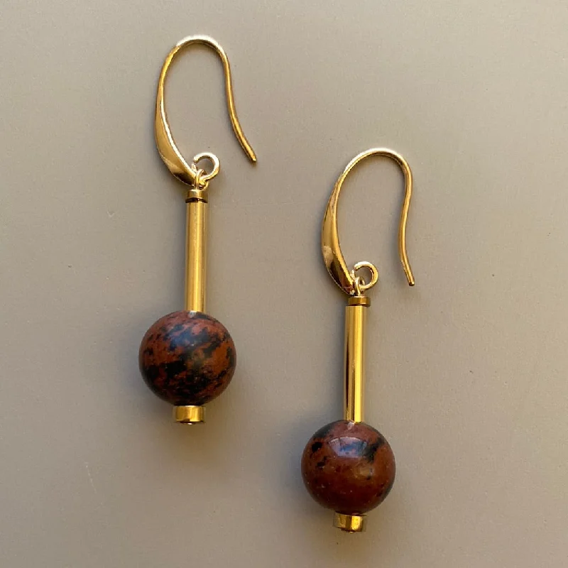 Twisted Drop Earrings for Stylish-CSTE15- Mahogany Obsidian drop earrings - Burgandy, Rust