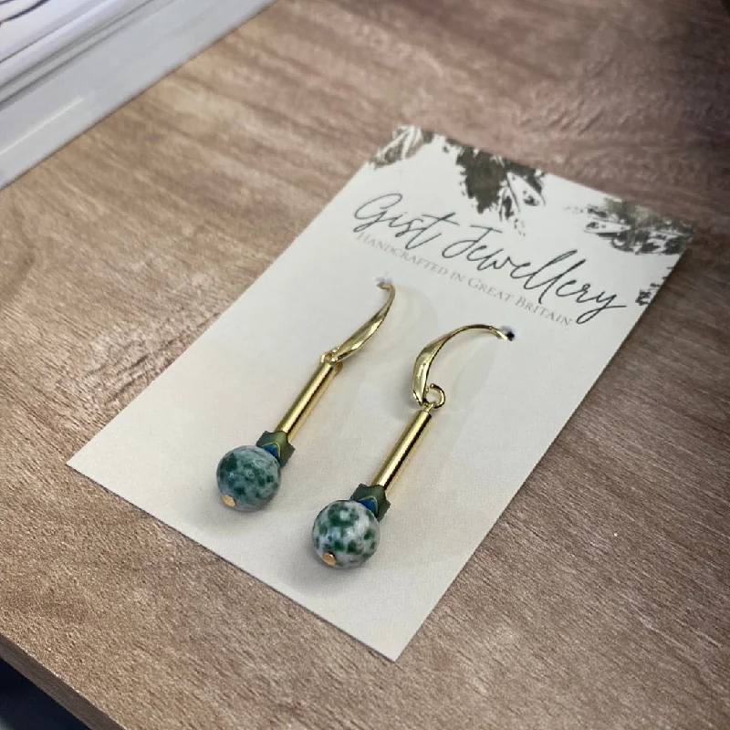 Detachable Drop Earrings for Versatile-CSTE19 - Gold plated drop earrings with semi precious stones and hematite