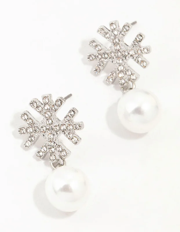 Sphalerite Drop Earrings for Unique-Rhodium Diamante Snowflake & Pearl Drop Earrings