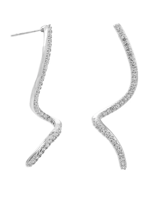 Structured Drop Earrings for Orderly-Cubic Zirconia Spiral Drop Earrings Rhodium on Sterling - Nontarnish