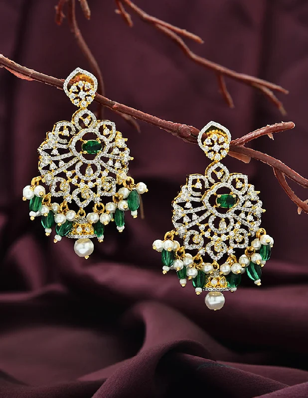 Statement-Making Drop Earrings for Impact-Designer Zirconia GJ Emerald Dangler Earrings