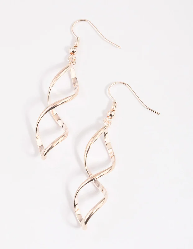 Minimalist Drop Earrings for Simple-Rose Gold Spiral Drop Earrings