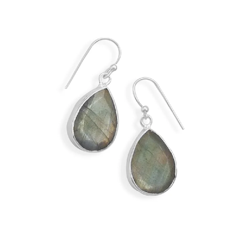 Ruby Drop Earrings for Passionate-Faceted Labradorite Sterling Silver Teardrop Earrings