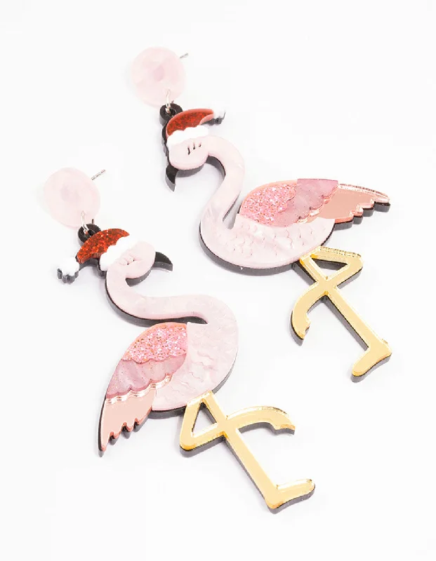 Statement-Making Drop Earrings for Impact-Flamingo Acrylic Drop Earrings