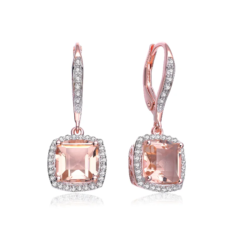 Mysterious Drop Earrings for Intriguing-GENEVIVE Sterling Silver Rose Gold Plated Morganite Cubic Zirconia Drop Earrings